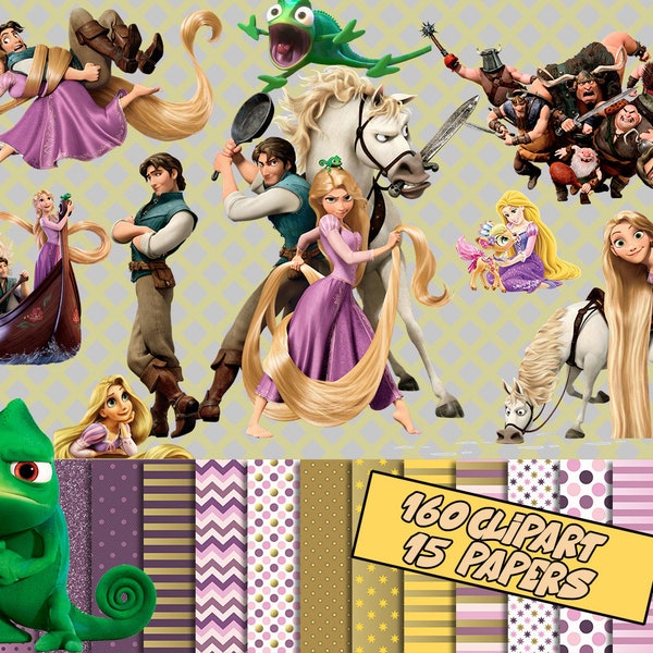 Princess Rapunzel PNG bundle, Tangled Clipart Mega Bundle, Flynn Rider png, Rapunzel png, Tangled Birthday decoration png, invitation