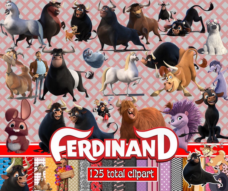 Ferdinand de stier png bundel, Ferdinand clipart, Filmverjaardag decor, transparante achtergrond, Clip Art sublimatie afbeelding 1