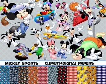 sport Mickey clipart bundel, cartoon sport png, Mickey Football Clipart PNG, Baseball Sport png, Sport afdrukbaar, Digitale download