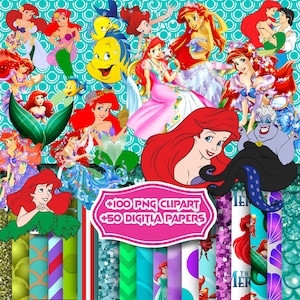 Imágenes Prediseñadas PNG de Sirenita, Imágenes Prediseñadas de Ariel, Documentos digitales de Sirenita, Paquete de princesa png, Descarga digital