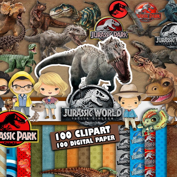 dinosour clipart bundle, jurassic digital png, dino, Jurassic Dinosaur clipart, T-rex png, Dinosaur birthday, jurassic world cake topper