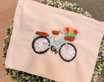 Embroidered Bike canvas pouch