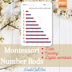 Montessori Zahlenstäbe • Mathe Digitales Arbeitsblatt • Lernmaterial • Montessori Printable • Printable PDF