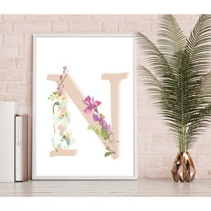 Monogram Letter N Wall Art Printable For Nursery | Monogram Nursery Decor | Monogram Nursery Sign | Blush Monogram Decor | Floral Monogram