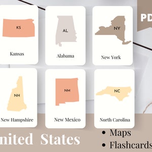 MAPAS DOS ESTADOS UNIDOS | Cartões Montessori | Cartões de vocabulário | Cartões de três partes