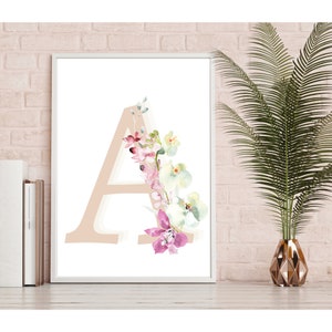 Monogram Letter A Wall Art Printable For Nursery | Monogram Nursery Decor | Monogram Nursery Sign | Blush Monogram Decor | Floral Monogram