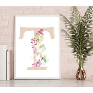 Monogram Letter T Wall Art Printable For Nursery | Monogram Nursery Decor | Monogram Nursery Sign | Blush Monogram Decor | Floral Monogram