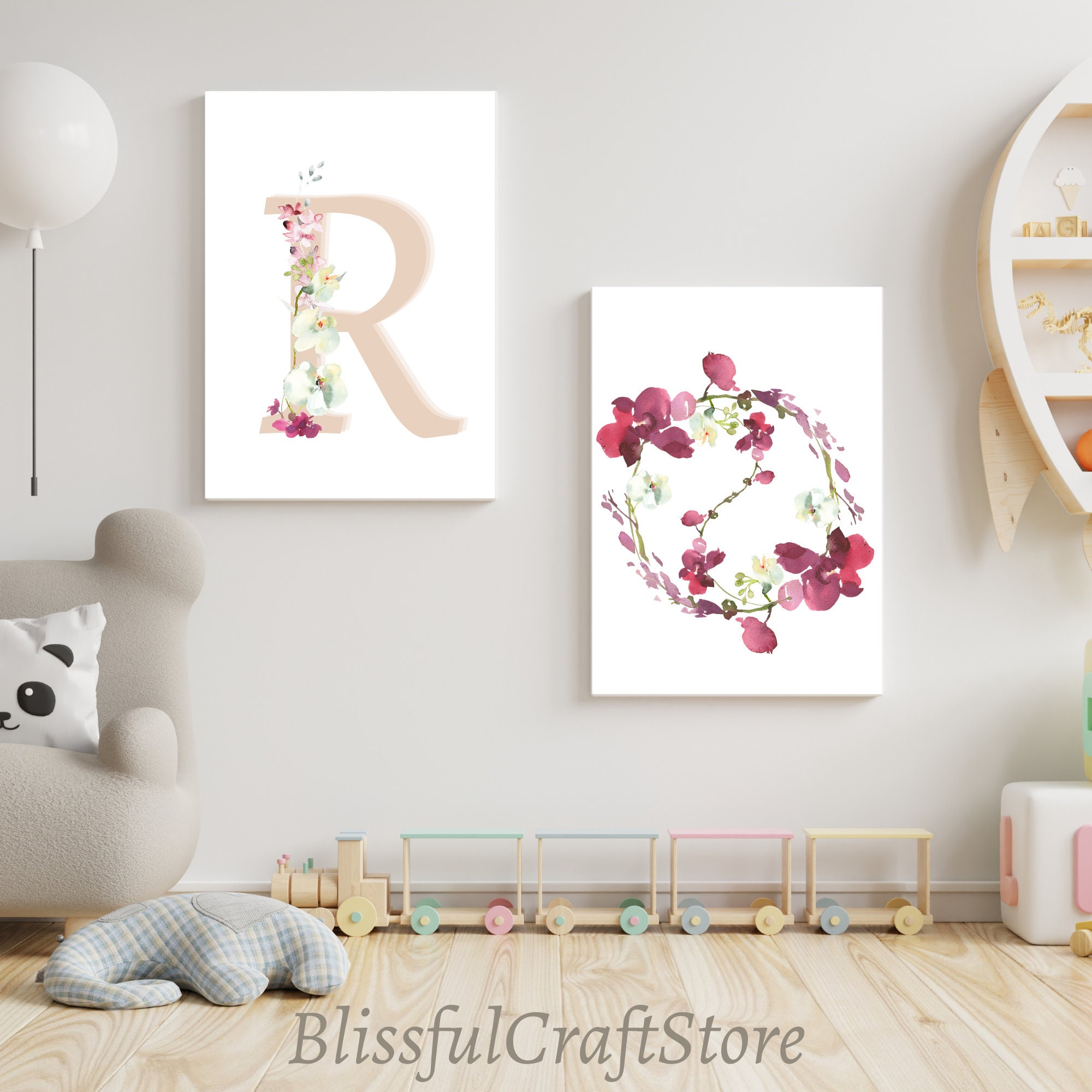 Room Decor With R Monogram Letter R Wall Art Printable for Nursery | Monogram Nursery ...