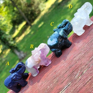 Crystal Elephants - Blue Goldstone, Moss Agate, Fluorite, and Clear quartz