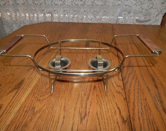 Cacerola MCM con doble soporte de metal, latón, Pyrex, Fire-King, Glasbake, años 50 y 60.