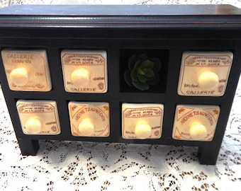 French Apothecary Spice Cabinet Rack with Ceramic Drawers Italian Country Style