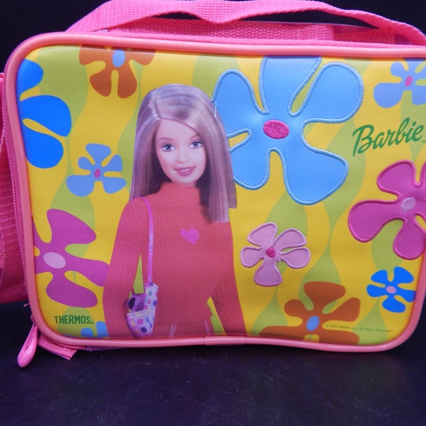 Barbie Thermos Lunch Bag Soft Side Appliqued Flowers 2002 Mattel