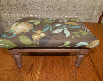 Vintage Step Stool for Bed Bedroom Foot Rest Brown Canvas Padded