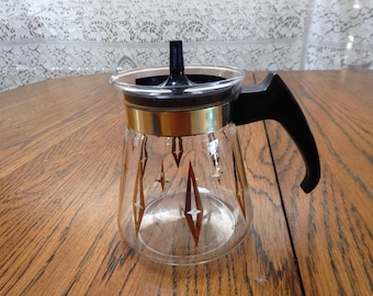 Vintage Cory Atomic Gold Single Serer Coffee Carafe 1950-60s Gold Leaf Design