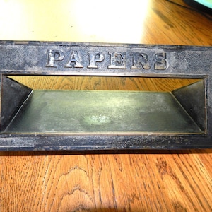 Vintage Newspaper Mail Slot Drop Door Insert Unknown Metal