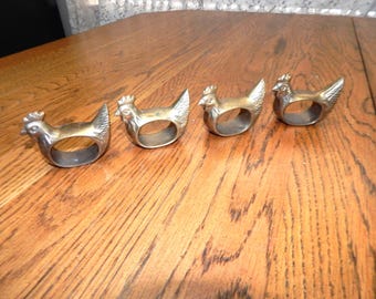 Solid Chicken Brass Napkin Rings Set of 4