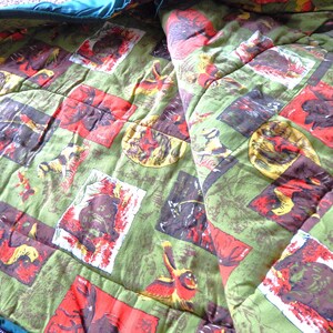 SELTENE Vintage Schlafsack Jagd Angeln Print Flanell Grafik Elch Hund Adler MCM 70er Jahre