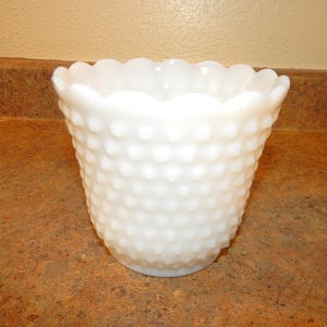 Vintage Fire King White MIlk Glass Hobnail Vase Planter Oven Ware