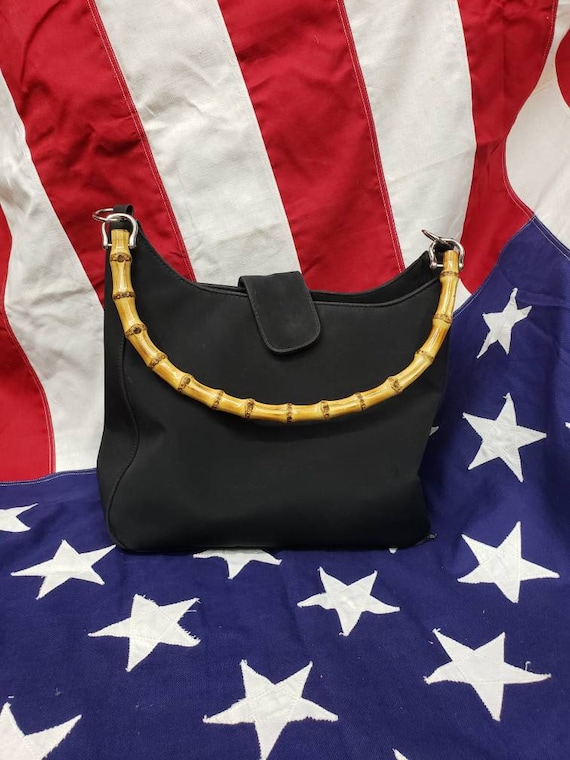 90s Black Minimalist Bamboo Handle Bag