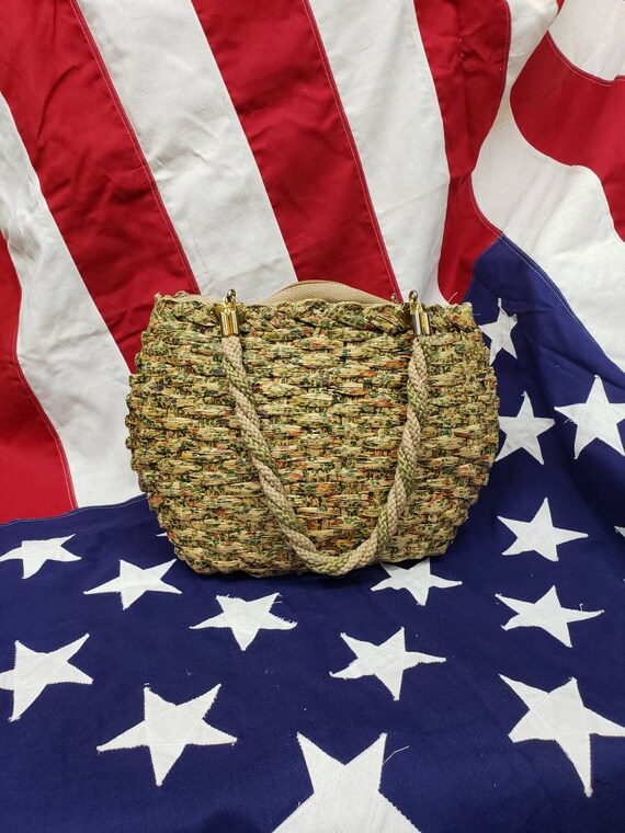 VINTAGE 60s Woven Raffia Basket Bag