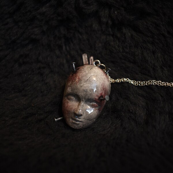 Horror Macabre Baby Doll Face Witchy Halloween Pendant Necklace