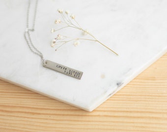 CUSTOM - SILVER Vertical Pendant Bar - Personalized, Hand Stamped Necklace - 16K Silver Plated - Initial, Name, Year