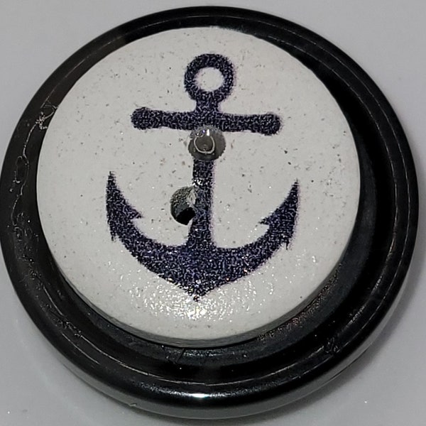 Anchor, Blue, White, Magnet, Recycled, Repurposed, Upcycled, Mini, 1 inch, Nautical, Navy, Button, Home Decor, Decoration