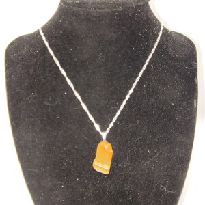 Polished Agate Stone Pendant Necklace, 18 inches, Silver Wavy Chain, Great Gift