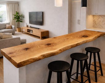 Live Edge Eiche Bar Top - Ofengetrocknete Eiche Live Edge Slab - Schmales Bar Top - Geöltes Naturfinish