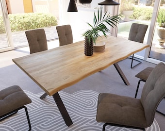 Piano tavolo grande in legno di rovere con bordo naturale / Realizzato su misura / Diverse dimensioni / Piano di lavoro / Piano in rovere massello con bordo vivo