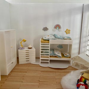 1:12 Scale Dollhouse Kids’ Room Bundle – 7-Piece Modern Miniature Furniture Set.