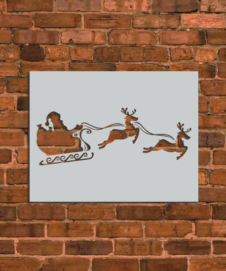 Santa Sleigh With Reindeers Stencil - Etsy