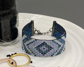 Miyuki Perlen Armband - Öl Blau / Silber / Kristall - Center Diamant - Handgemacht - Premium Glas Perlen