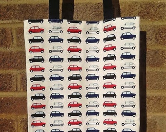 Cotton Tote Bag 35 cm x 45cm - Classic British Mini Cooper Car Red/White/Black/Blue
