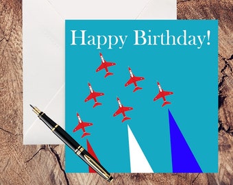 Red Arrows aircraft display Happy Birthday Card (blank inside for your own message)