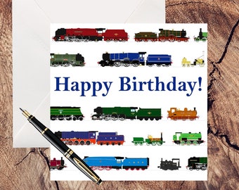 British Railways Steam Trains Print "Happy Birthday!" Birthday Card (blank inside for your own message)