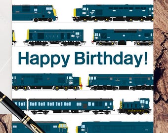 British Rail BR Blue Era Trains Print "Happy Birthday!" Birthday Card (blank inside for your own message)