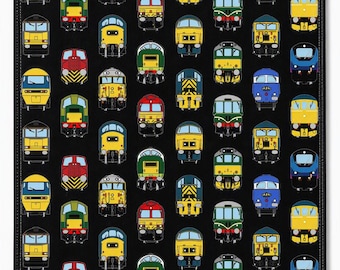 Diesel Trains Tea Towel, Dish Cloth, Kitchen Towel featuring Classes 14, 17, 25, 33, 37, 43 HST, 50, 52, 55 Deltic, 60, 66, 68 etc