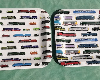 Steam Trains and Diesels Cardboard party plates (pack of 8 square plates)