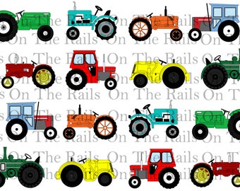 Tractors Print on Cotton Poplin Fabric (includes vintage tractors e.g. John Deere, Massey Ferguson)