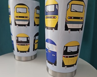 British Rail Intercity HST Class 43 Locomotive (Faces) Trains Insulated Travel Mug / Cup and lid 16oz