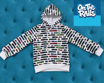 Steam Locomotives Train Hoodie (Kids) featuring 'Flying Scotsman',  'Duchess of Hamilton', 'Locomotion' etc