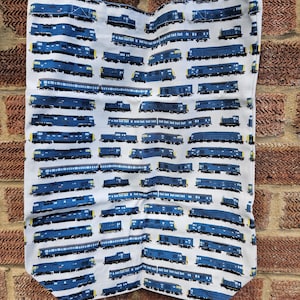 Bolsa de algodón con estampado de locomotoras diésel azules de British Rail (35 x 45 cm)