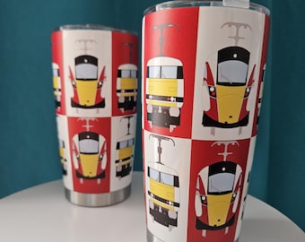 LNER Class 800 Azuma and Class 91 Locomotive (Faces) Trains Insulated Travel Mug / Cup and lid 16oz