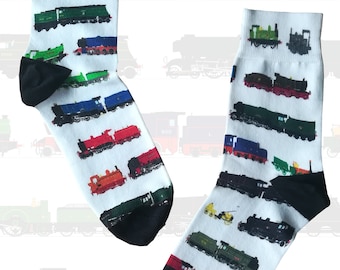 British Railways Steam Trains Print Socks, including 'Mallard', 'Flying Scotsman', Stephenson's 'Rocket', 'Duchess of Hamilton', J94, J72