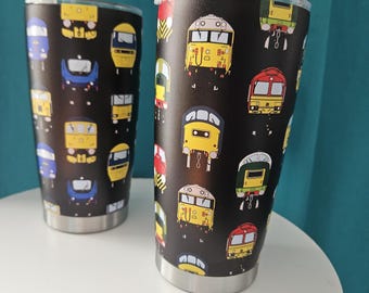 Diesel Locomotive (Faces) Trains Insulated Travel Mug / Cup and lid 16oz