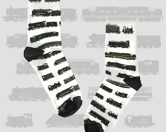 British Railways Diesel & Steam Trains Print Socks, incl. A4 'Union of South Africa', Class 55 Deltic, GWR Hall, Class 40