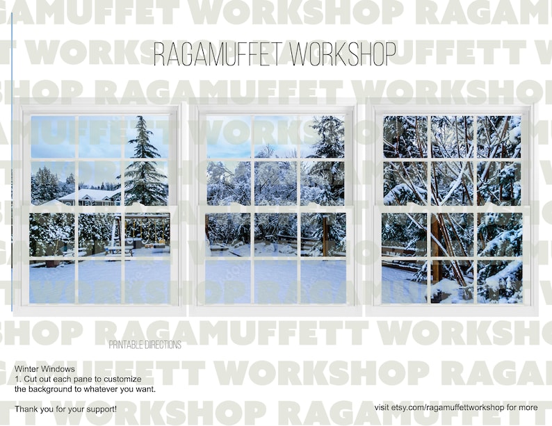 Window Prinatables Winter Window Printables for 1:12 Doll House! Winter Wonderland Scenery ...