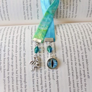 Blue Eyed Dragon Ribbon Bookmark Fantasy Themed