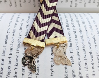 Elegant  Gilded Butterflies Ribbon Bookmark